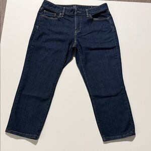 Ann Taylor Loft Curvy Crop Mid Rise Jeans Size 6 Blue Dark Wash Capri Stretch